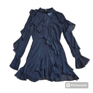 Nicholas Silk Ruffle Dress Women's Black Mini Long Sleeve Size 4